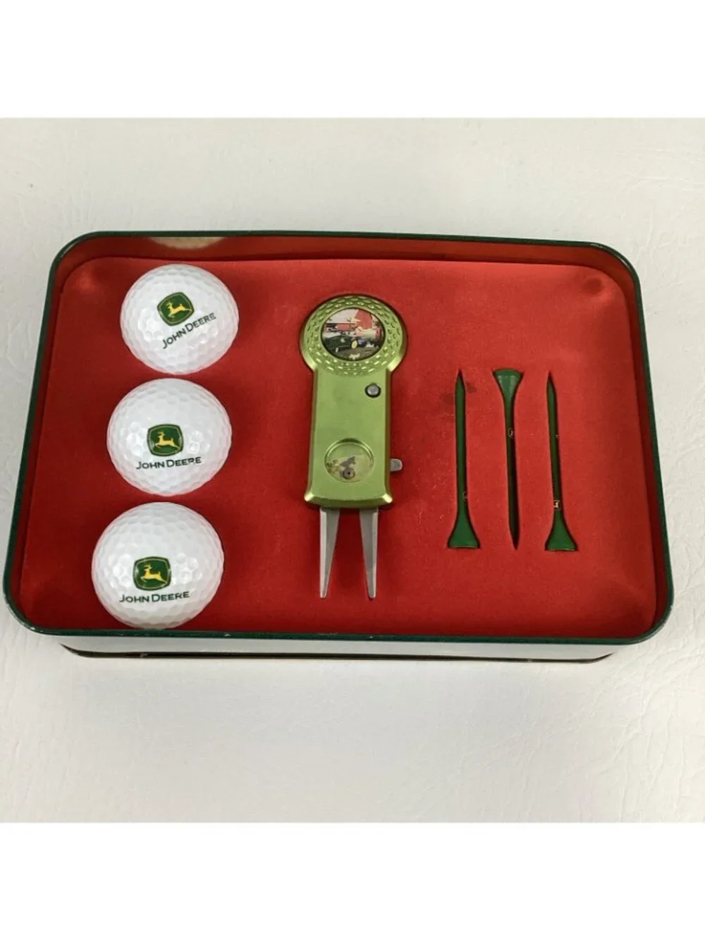 John Deere Golf Collector Tin Gift Set Logo Golf Balls Divot Tool Tees Zolan